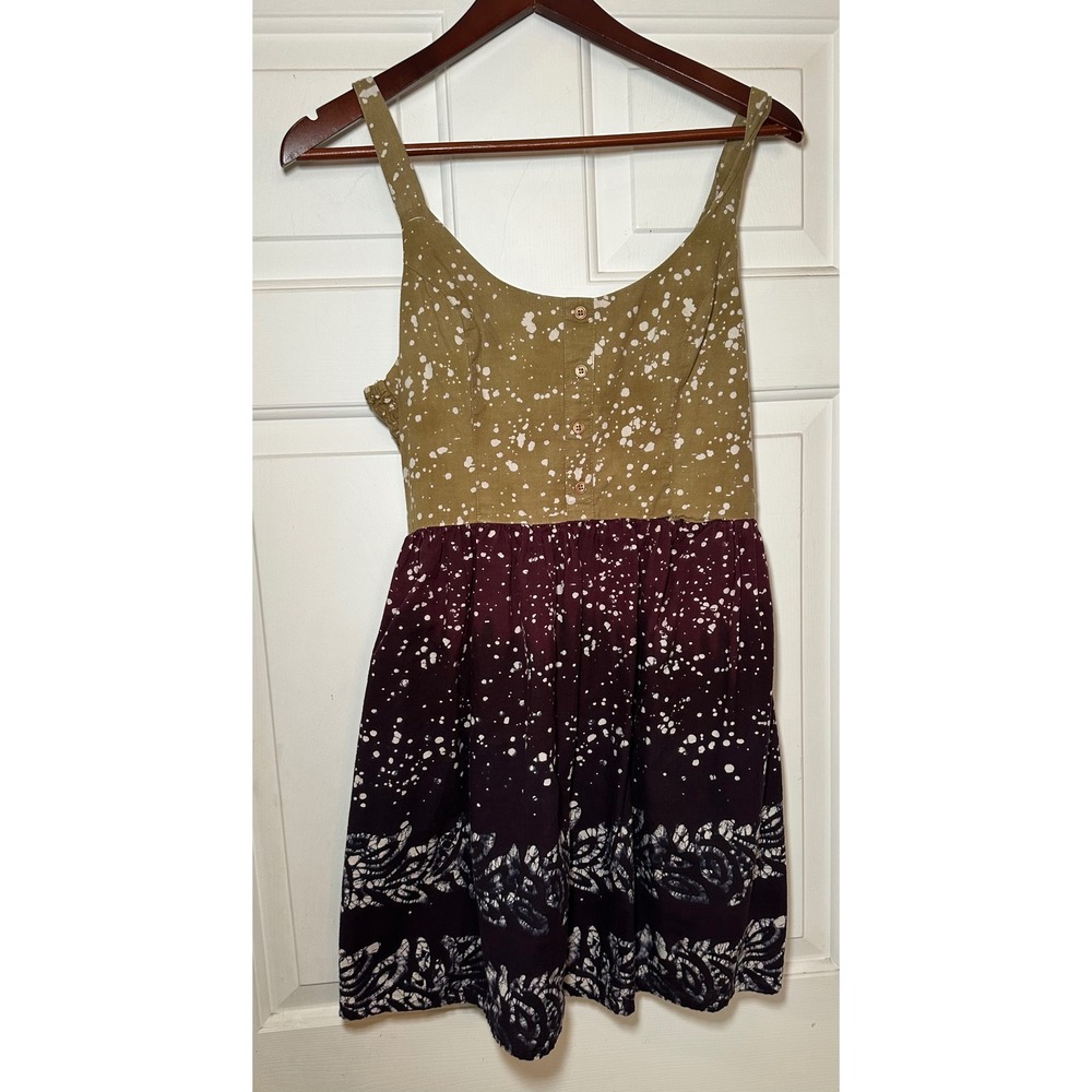 Brand of Gypsies Batik Boho‎ Tie Waist Smocked Bodice Mini Dress Size M